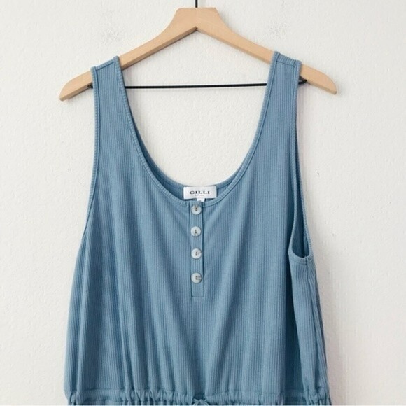 New! Gilli Ribbed Knit Button Front Henley Drawstring Jersey Jumpsuit - Picture 6 of 15